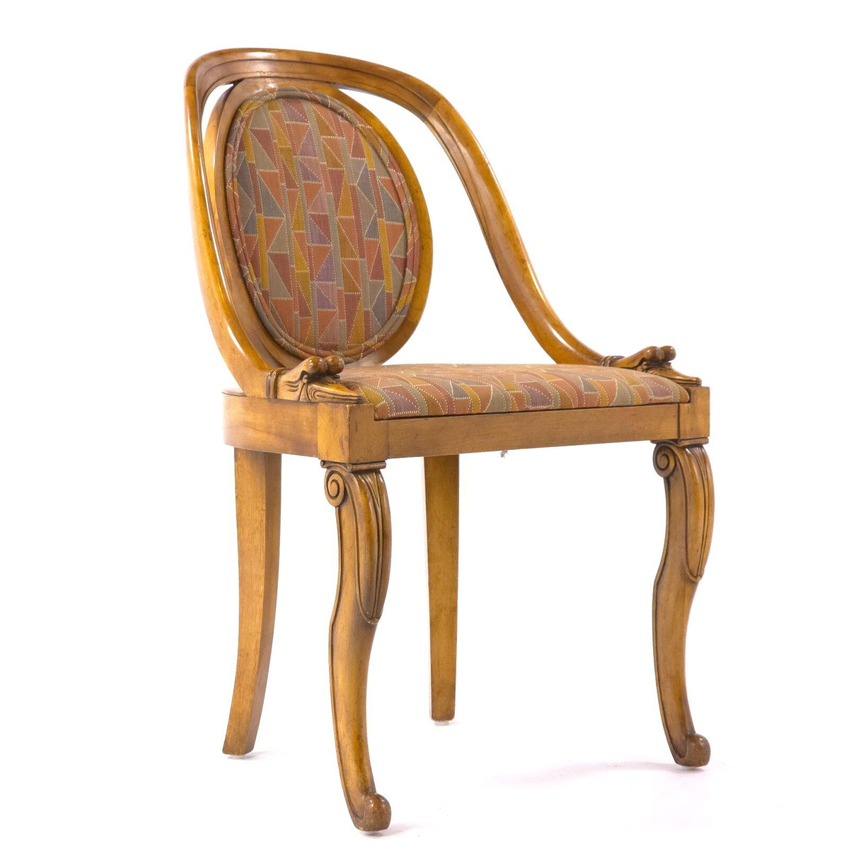 1920s French Art Deco Goose Head Dining Chairs Upholstered Pair