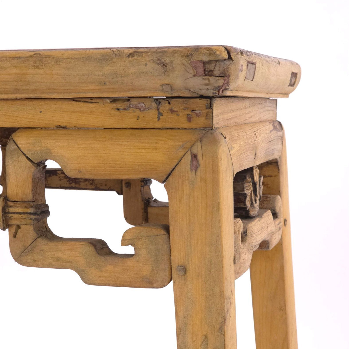 Antique Chinese Ming Style Elmwood Yumu Side Table Carved Scrollwork
