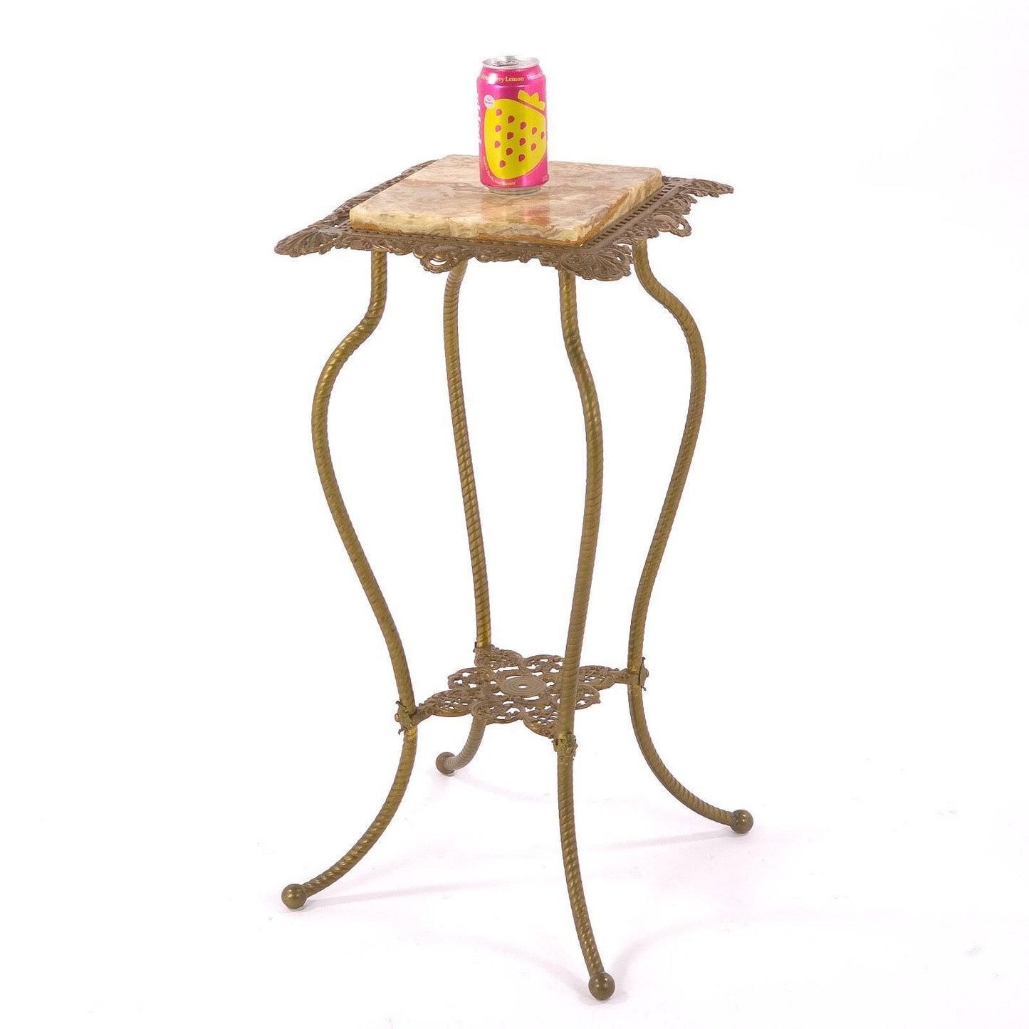 Antique Victorian Pierced Brass and Marble/Onyx Plant Stand
