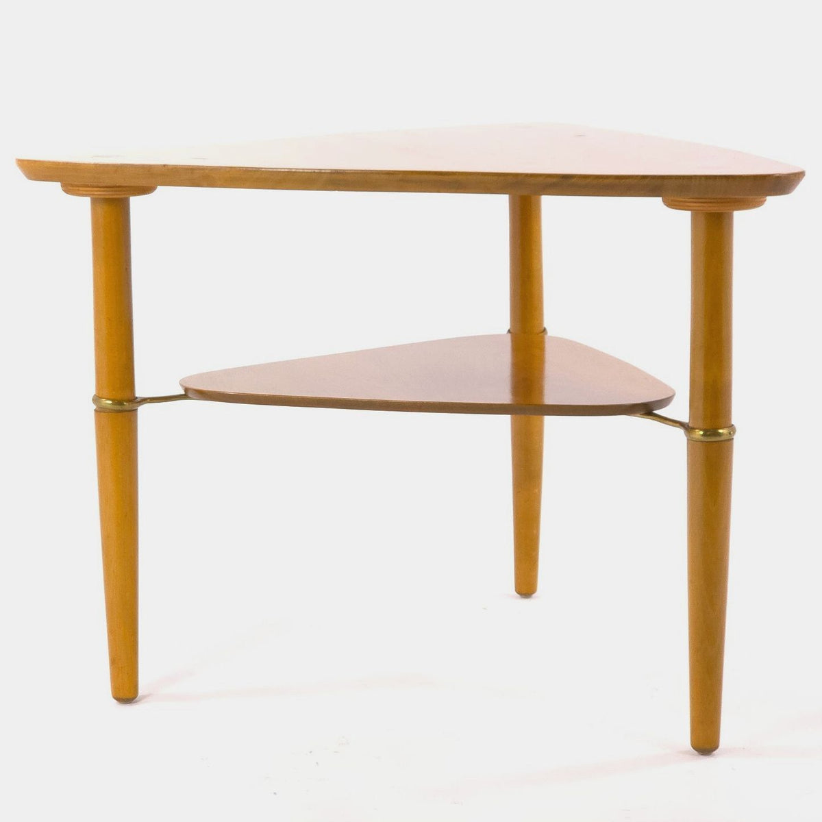 Vintage Kresten Buch Danish Modern Triangular Two Tier Side Table Brass
