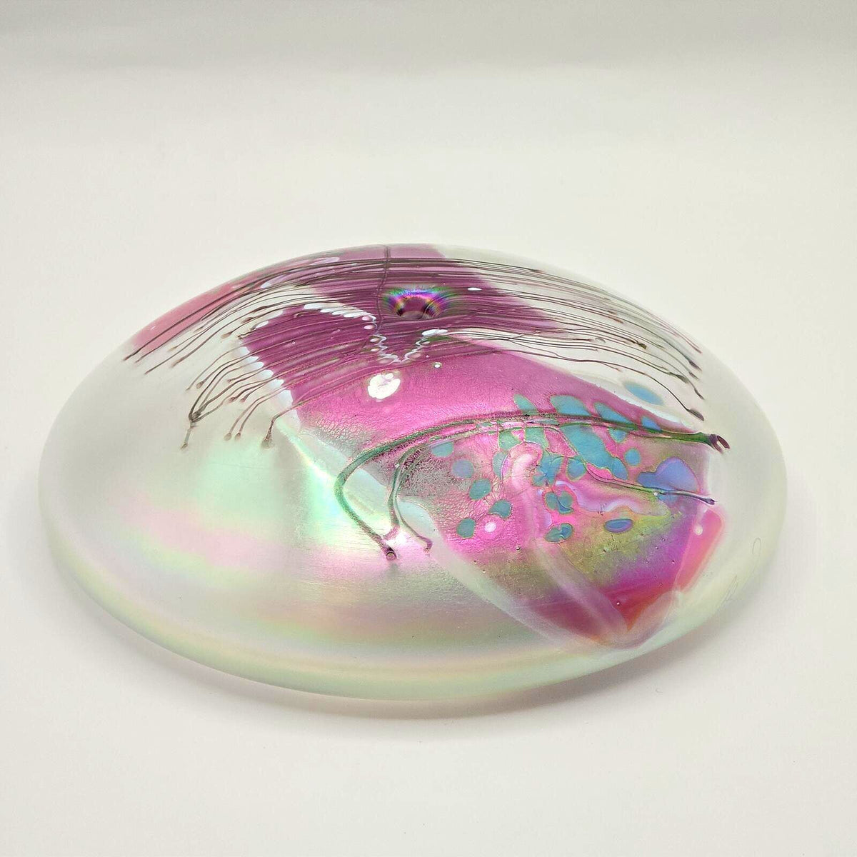 Vintage 1989 Erik Brakken Glasshouse Iridescent Glass Oil Lamp Paperweight 6"