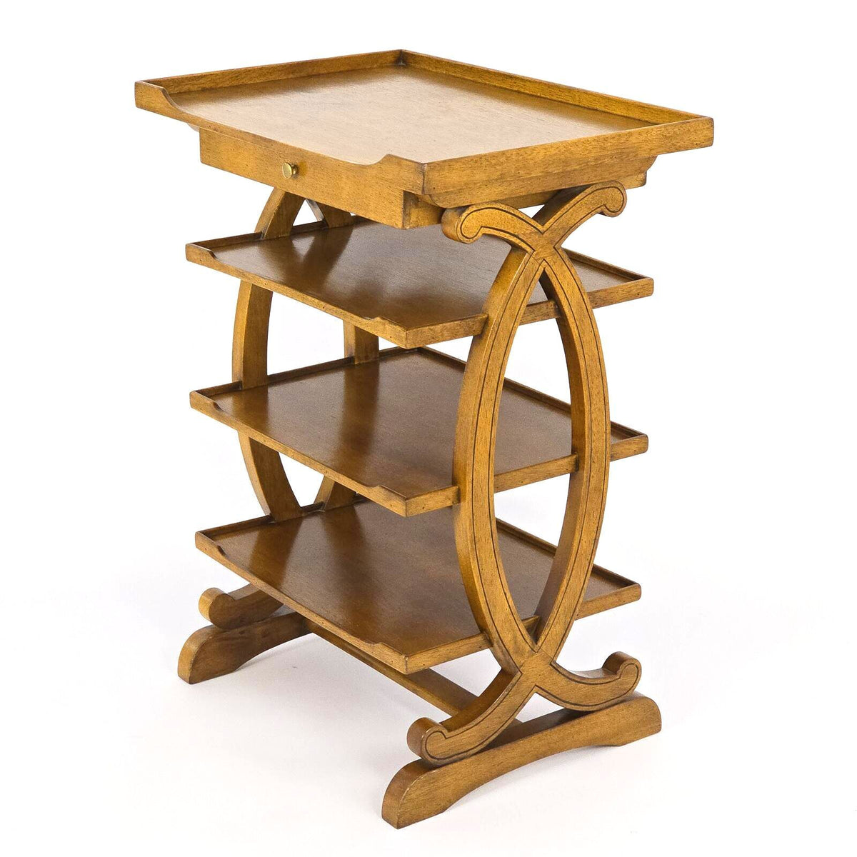 Vintage Charles X Style Fruitwood Four Tier Etagere Side Table Drawer