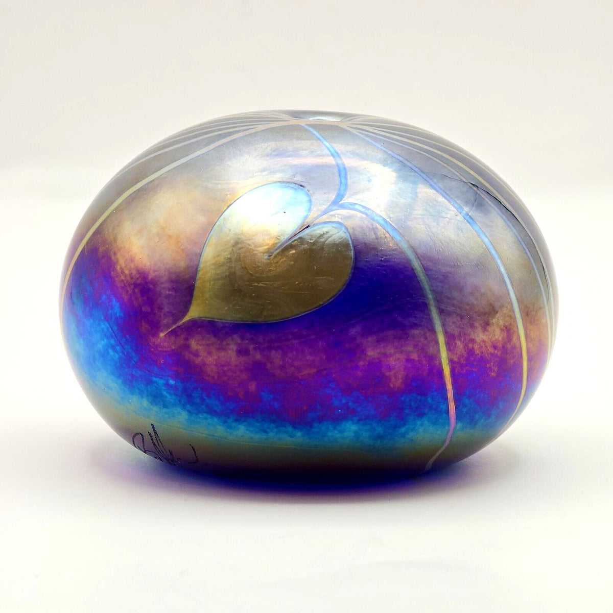 Vintage 1987 Erik Brakken Glasshouse Iridescent Art Glass Oil Lamp Paperweight