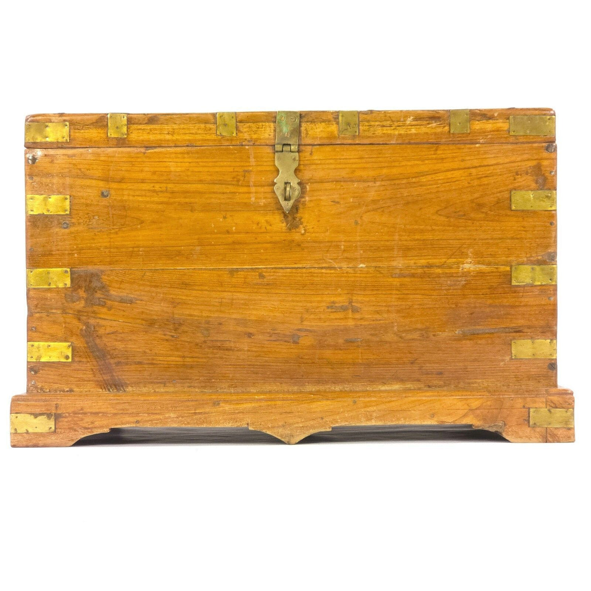 Anglo Indian Malabar Coast Teak Brass Bound Campaign Travel Trunk