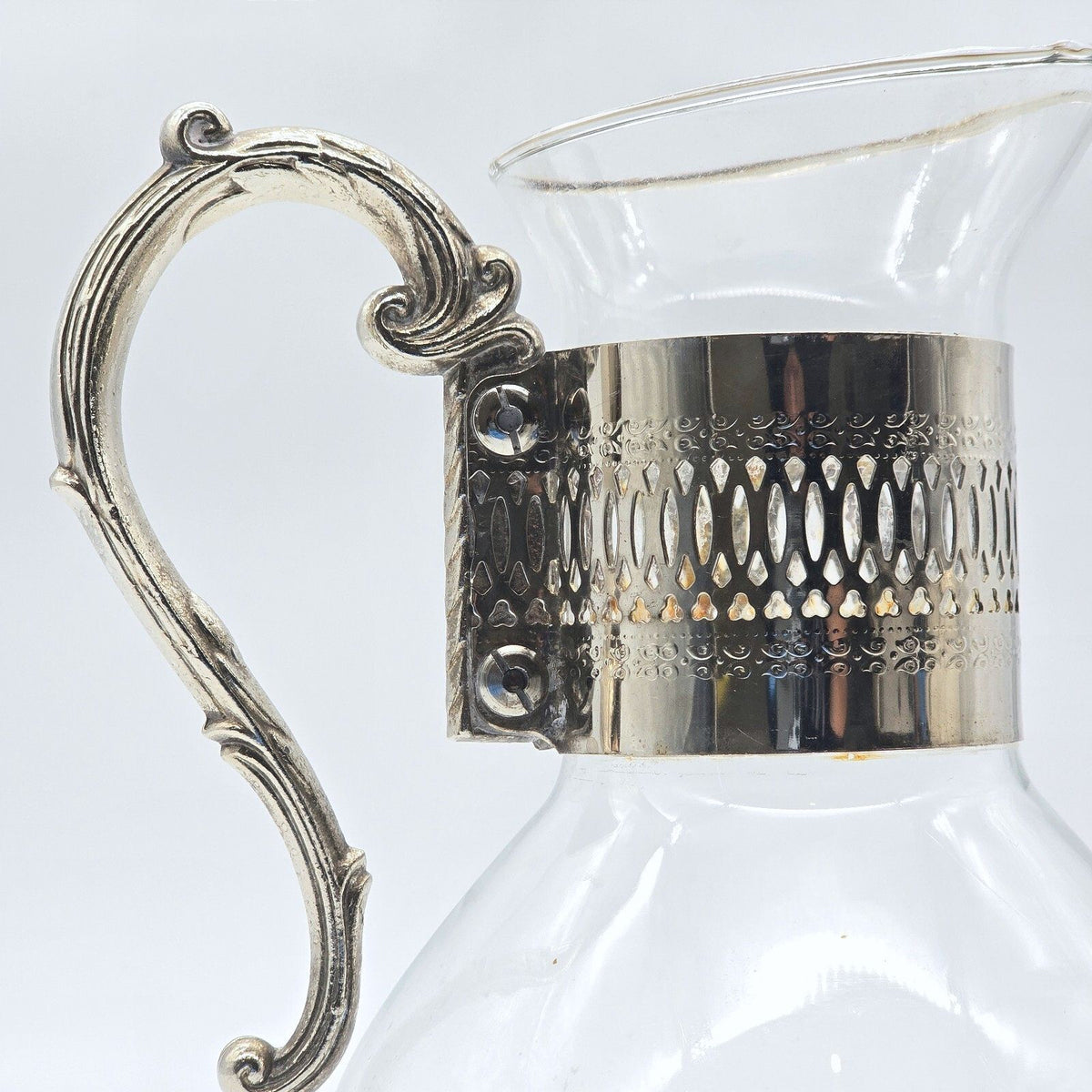Vintage Silverplate Glass Coffee Tea Carafe Warming Stand Ornate 13.5"