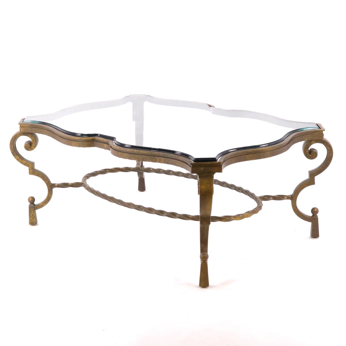 Vintage Hollywood Regency Gilt Wrought Iron & Beveled Glass Coffee Table