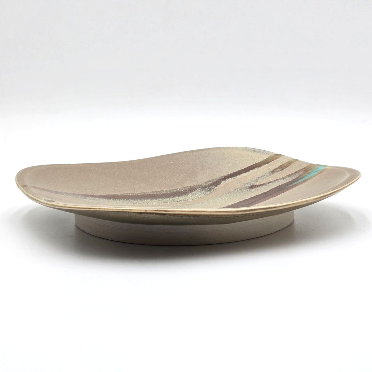 Pair Signed Studio Art Pottery Square Plates Abstract Glaze Modernist 9.6in