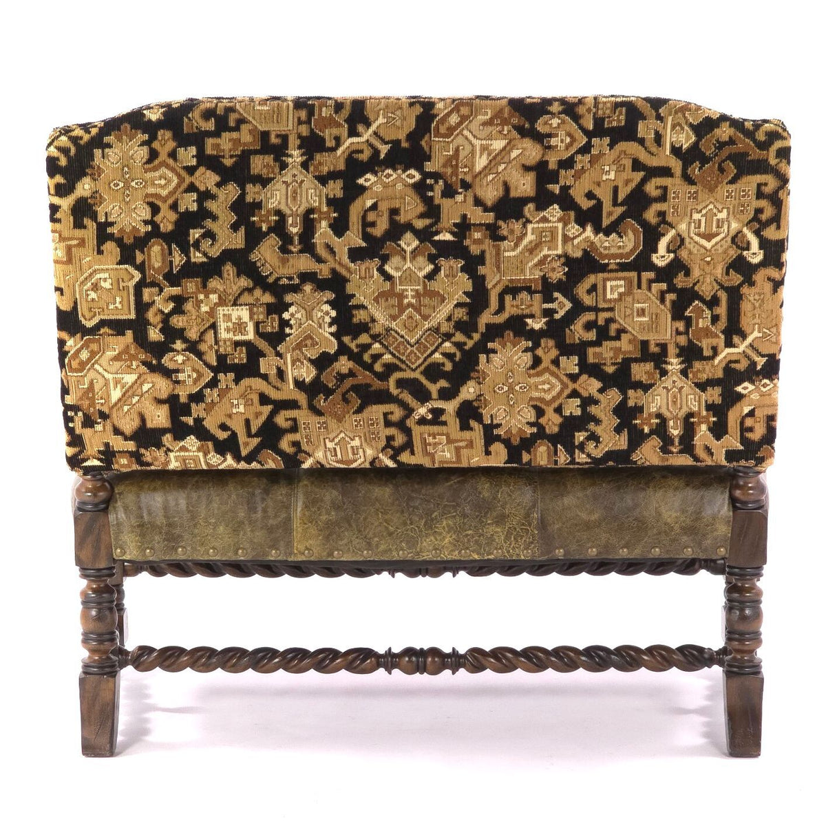 Louis XIII Revival Barley Twist Tapestry Upholstered Wood Loveseat Settee