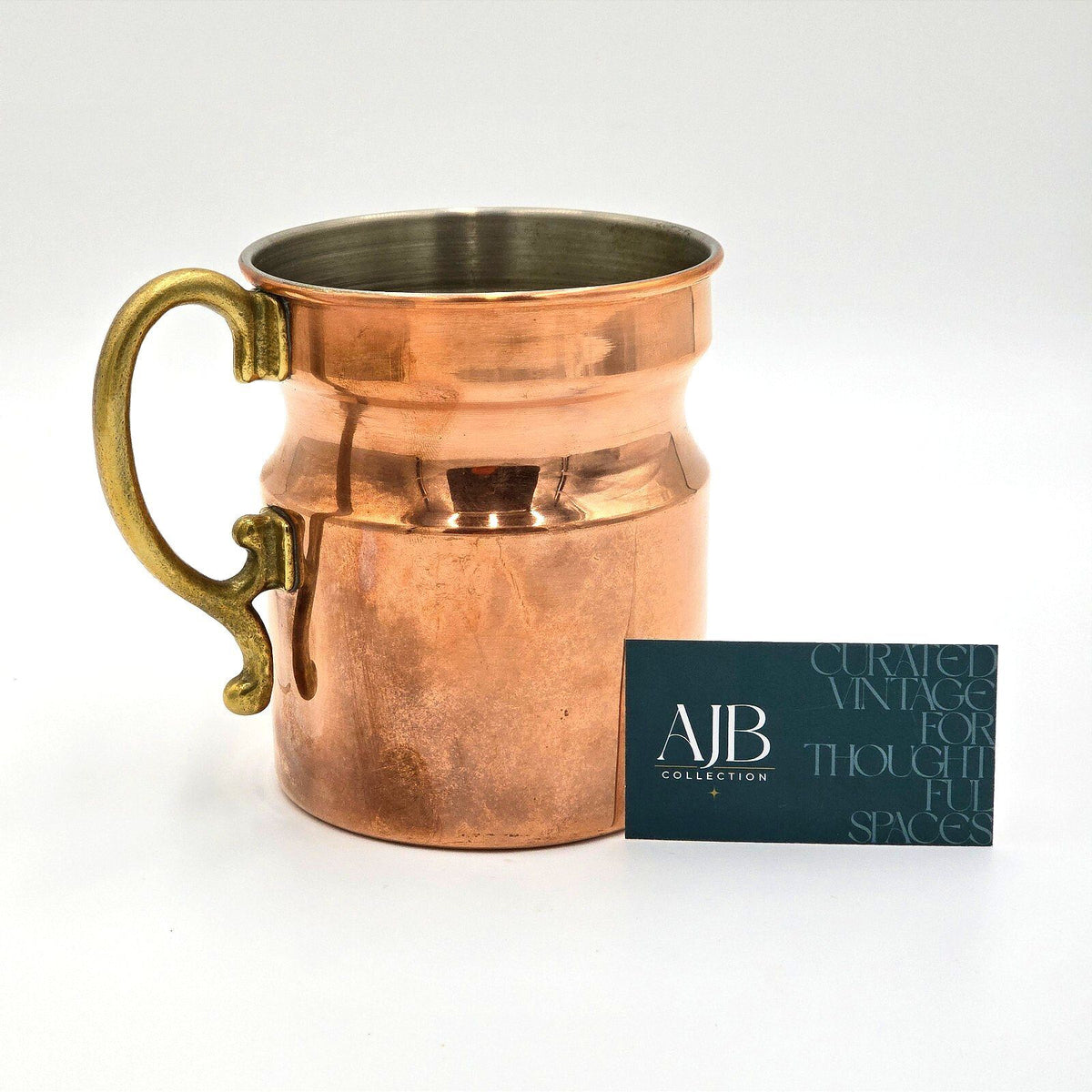 Vintage Copper Tankard Mug Brass Handle Lined Interior Rustic Barware