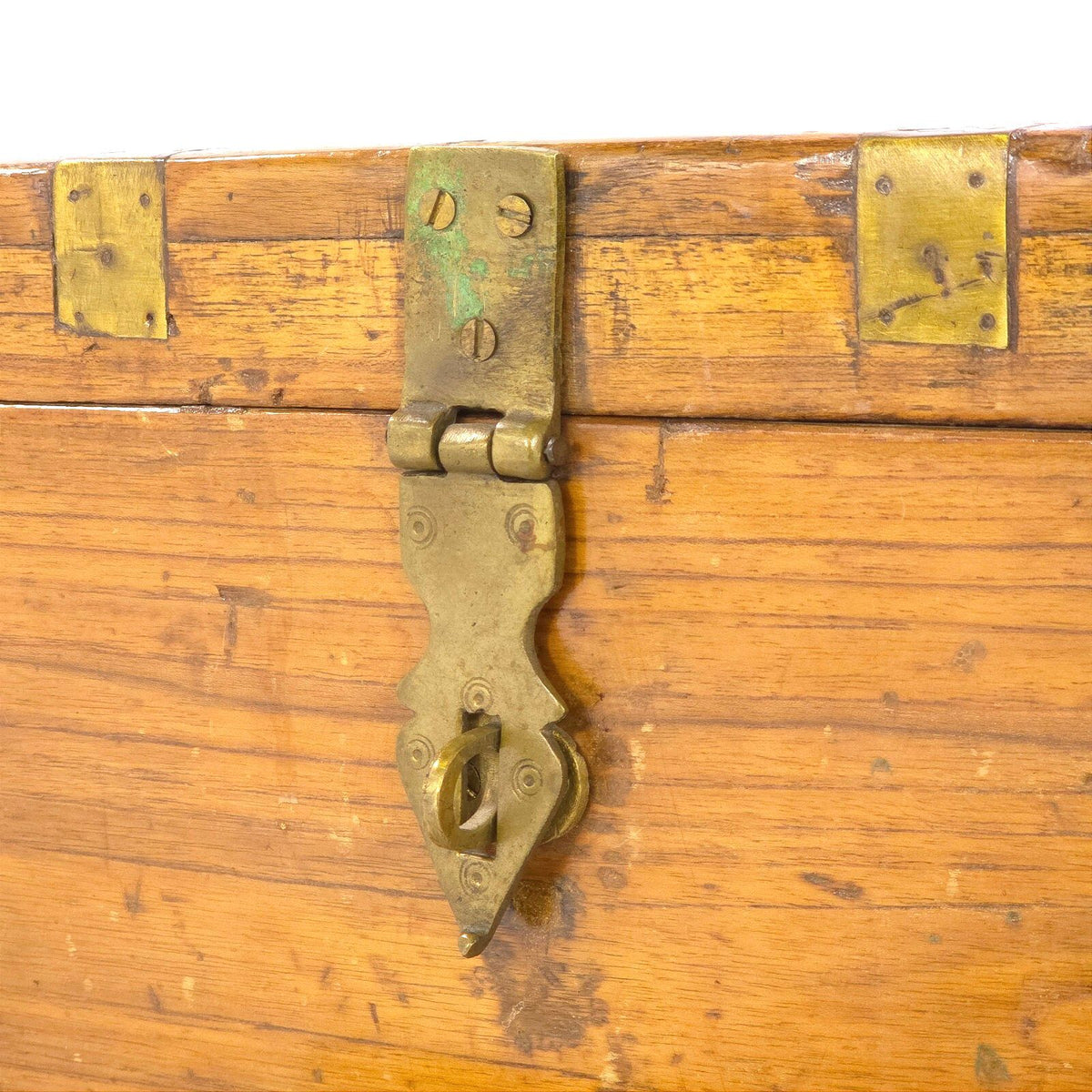Anglo Indian Malabar Coast Teak Brass Bound Campaign Travel Trunk
