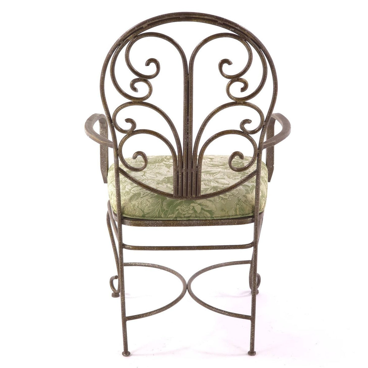 Vintage French Country Wrought Iron Scroll Armchairs Floral Seats Pair
