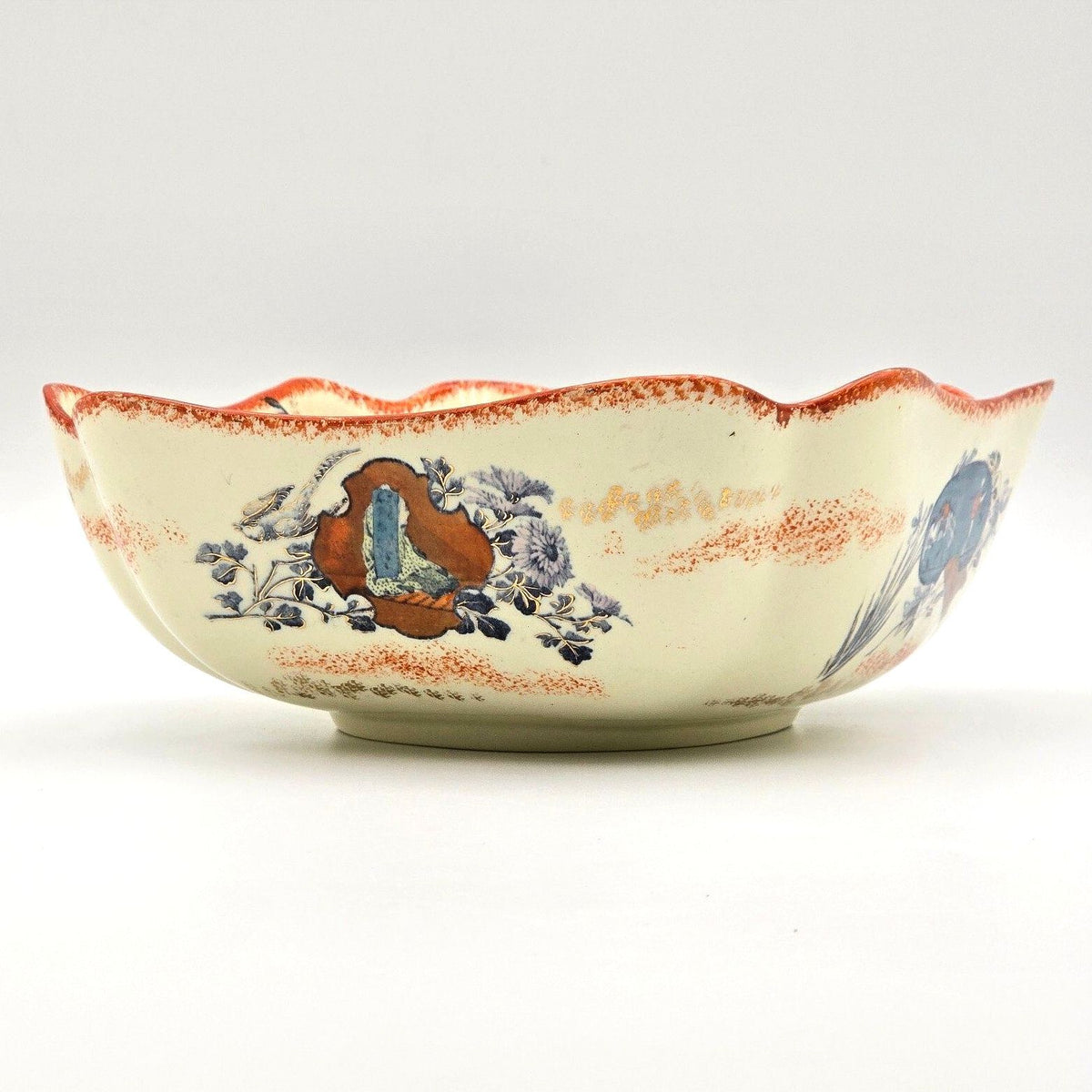 Antique Keller & Guerin Luneville Ecrans Japonisme Faience Bowl 9.5"
