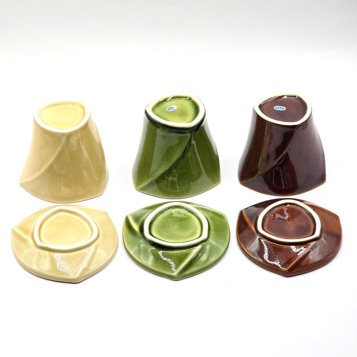 Vintage Japanese Tea Cups and Saucers Set of 3 MCM Geometric Pottery