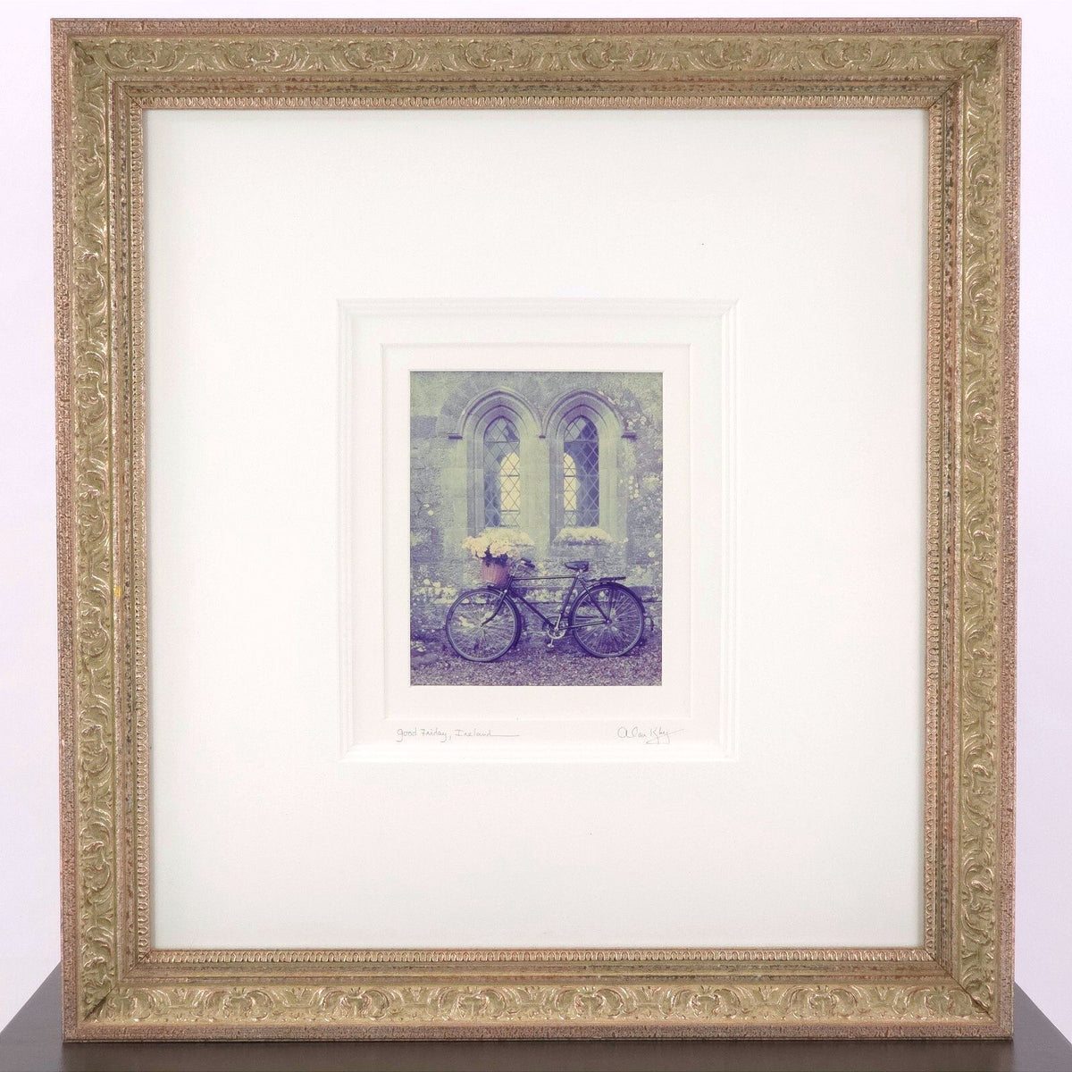 Alan Klug Signed Ireland Photograph, Bicycle and Church Window Wall Art