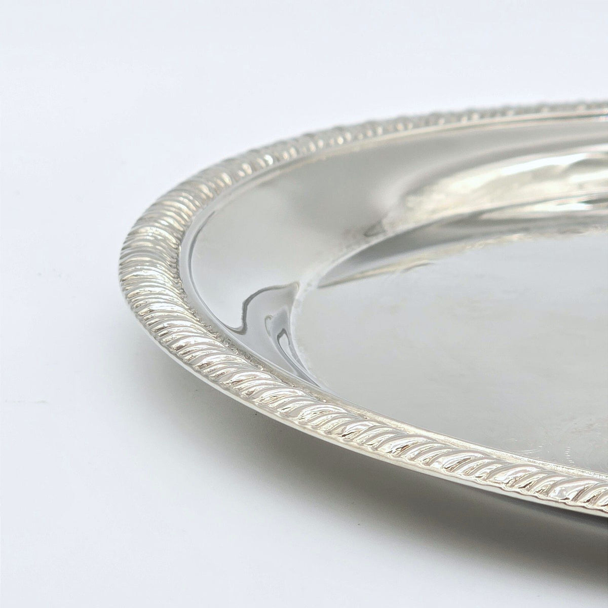 Vintage Silver Plated Hong Kong Round Serving Tray Engraved Scroll 12"