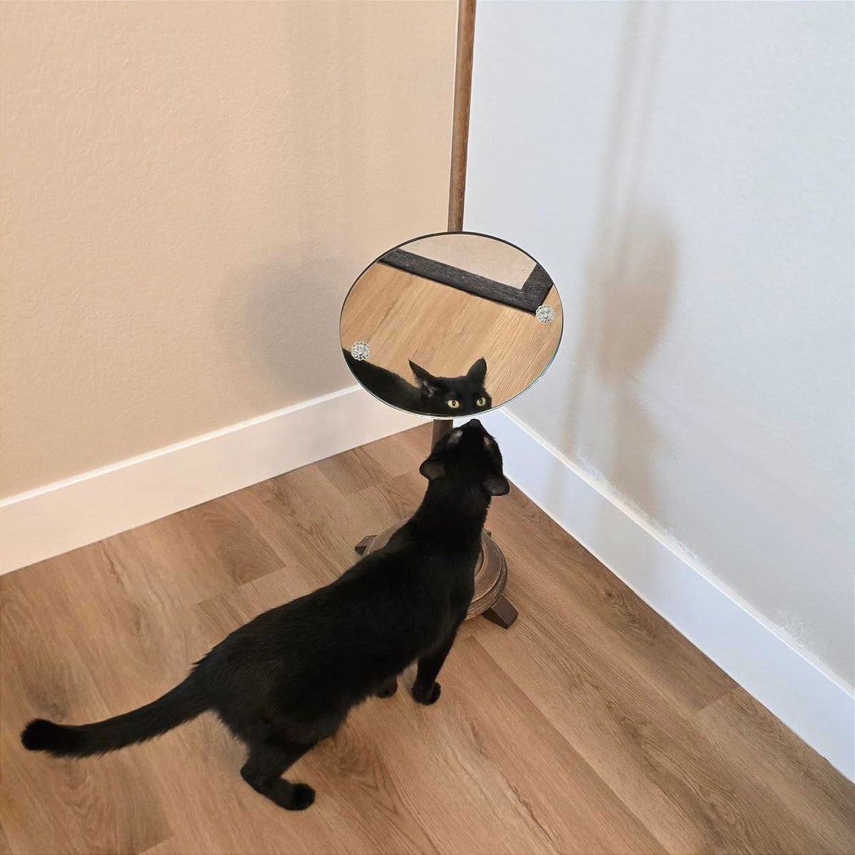 Vintage Adjustable Round Floor Mirror Wood Pedestal Metal Base Dressing Mirror