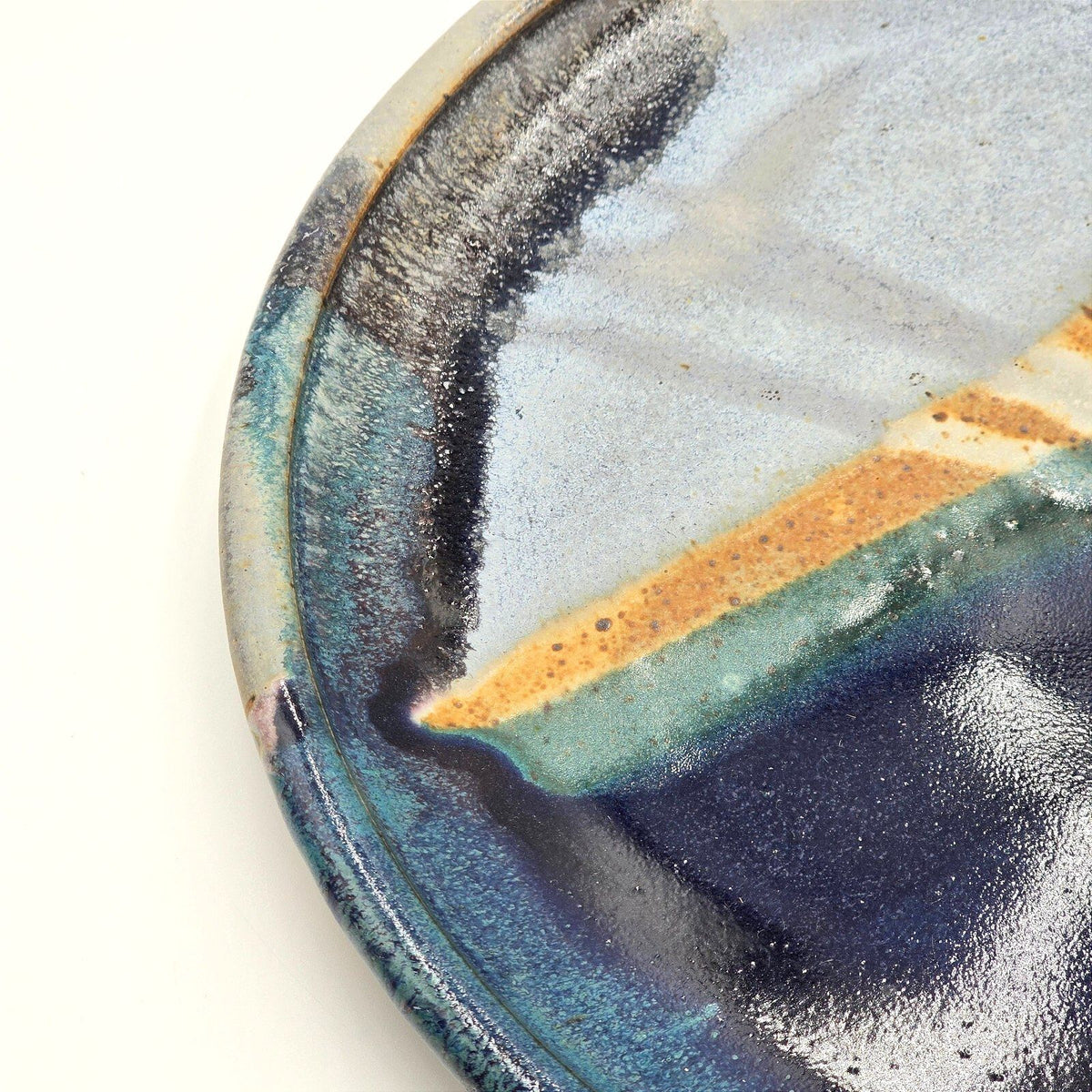 Vintage Signed Abstract Blue Studio Pottery Platter 10.5"