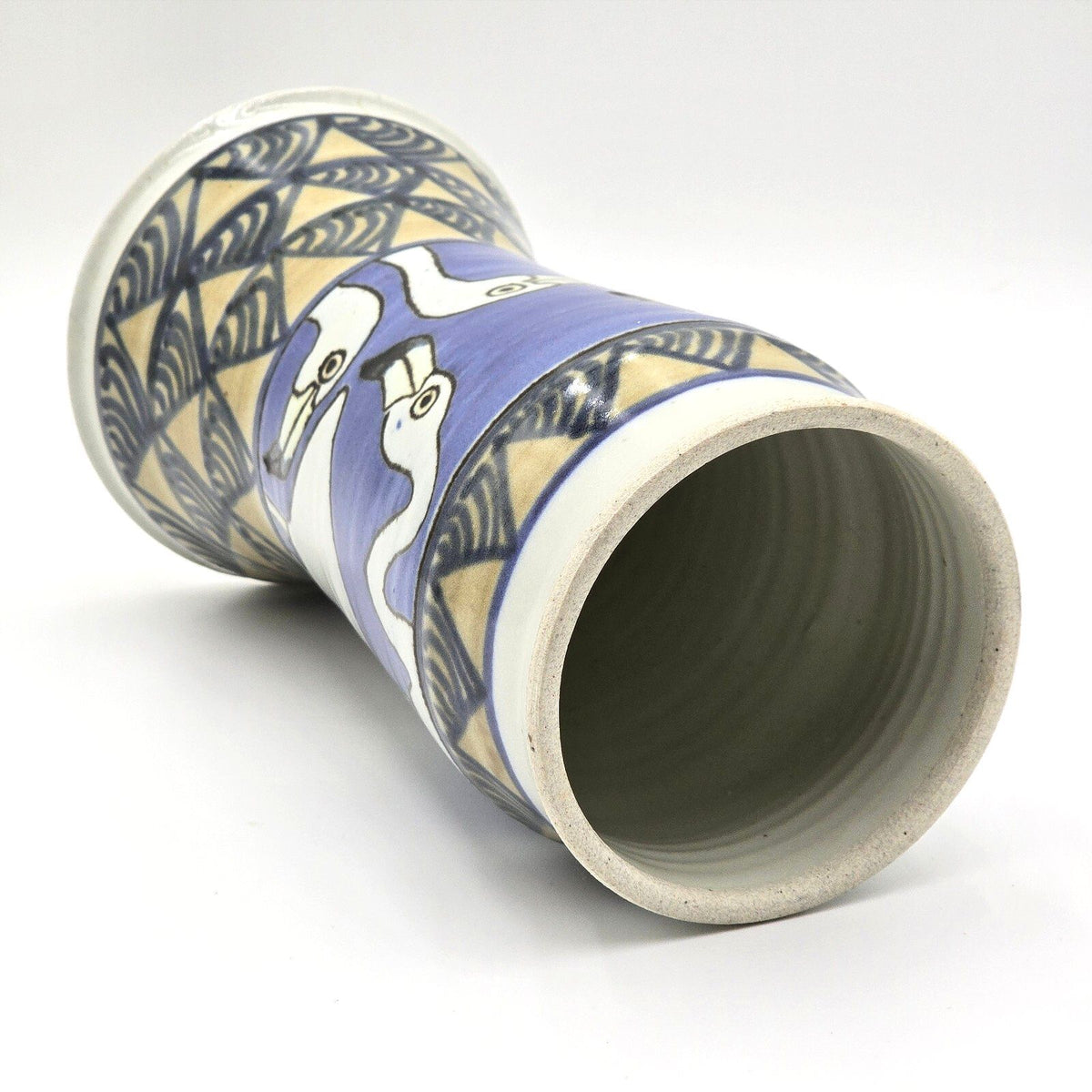 Signed Hage Studio Pottery Flamingo Vase 10 Inch Blue Geometric Art