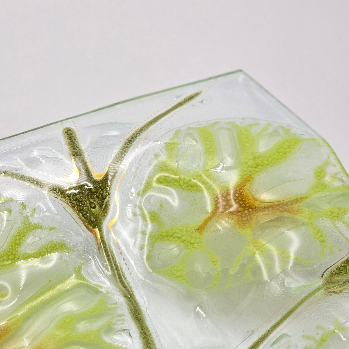 Vintage Higgins Fused Art Glass Tray Green Abstract MCM Signed 10" x 7"