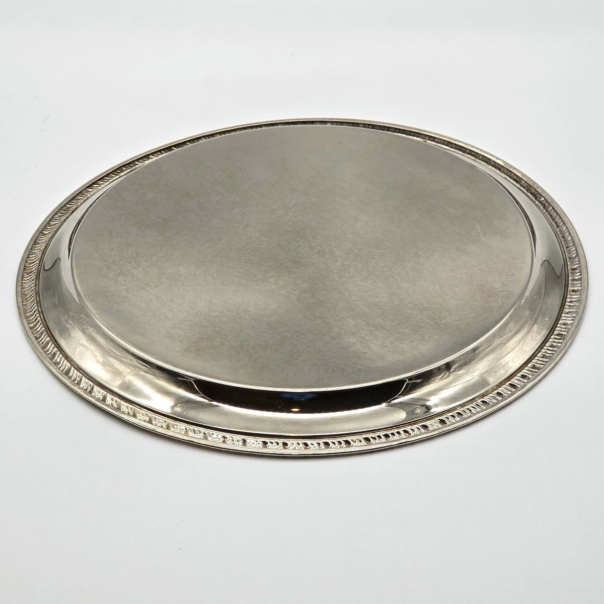 Vintage Silver Plated Hong Kong Round Serving Tray Engraved Scroll 12"