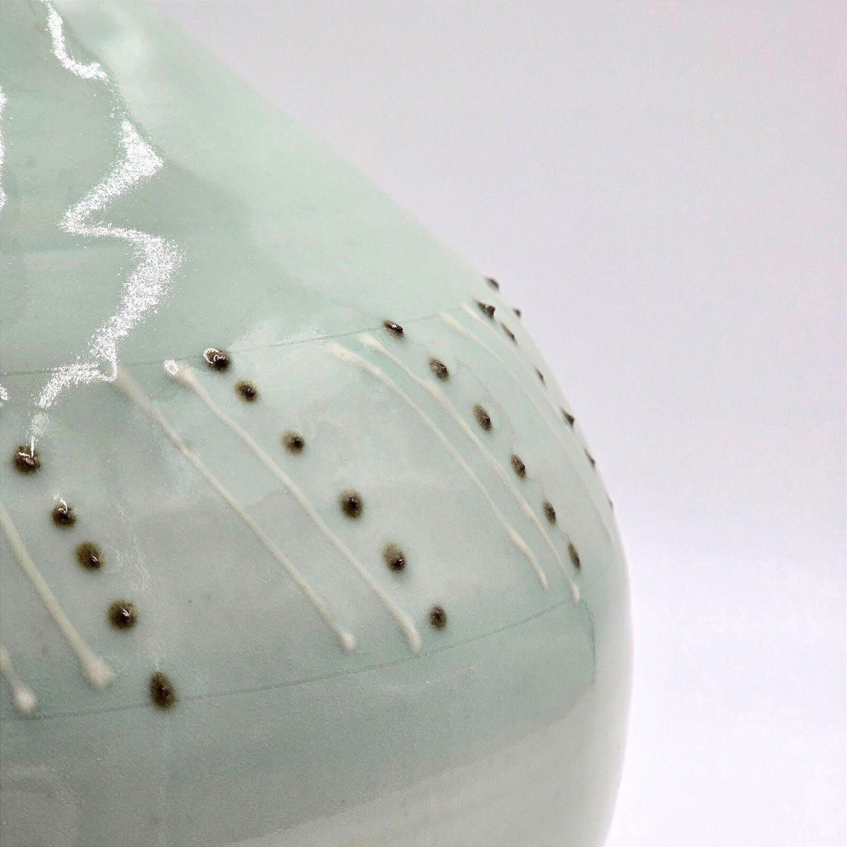 Celadon Green Studio Pottery Bottle Vase 10.5 Inch Raised Dot Decoration
