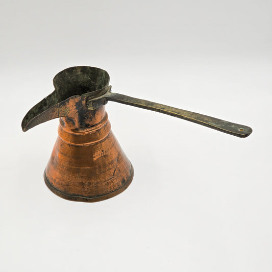Vintage/Antique Copper Turkish Coffee Pot with Brass Handle — full view
