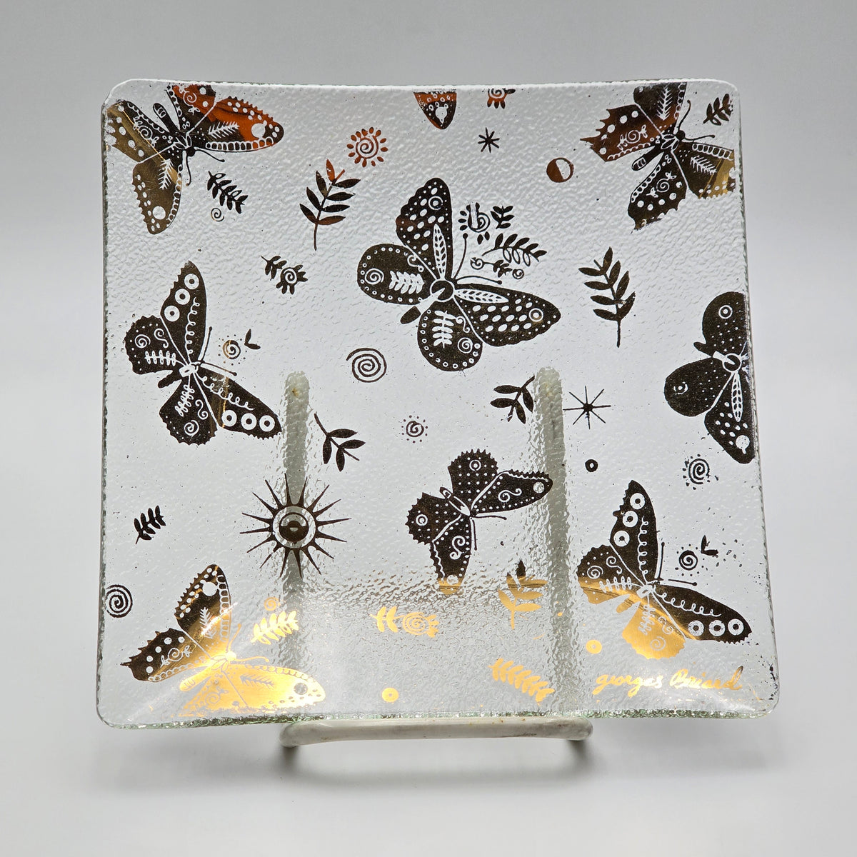 Vintage George Briard MCM Whimsical Butterfly Glass Serving Piece — full view